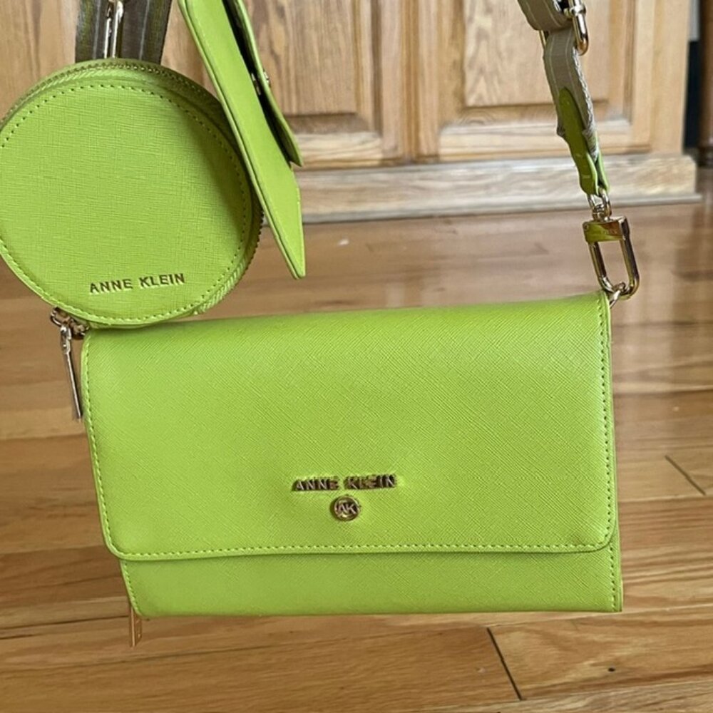 Anne Klein Lime Green Crossbody Wallet with Guitar Strap
